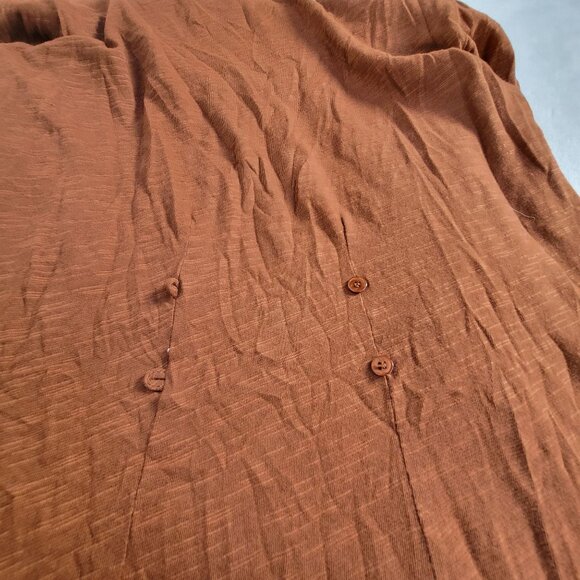 Left Of Center Womens Rust Brown Roll-Tab Sleeve Back Buttons Tunic Top Medium - Picture 3 of 10